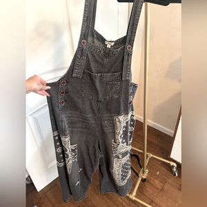 Black denim & white paisley overalls - Easel - Los Angeles